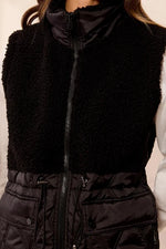Tribal Fashion Mix Media Sleeveless Quilted Sherpa Vest - Black