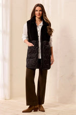 Tribal Fashion Mix Media Sleeveless Quilted Sherpa Vest - Black