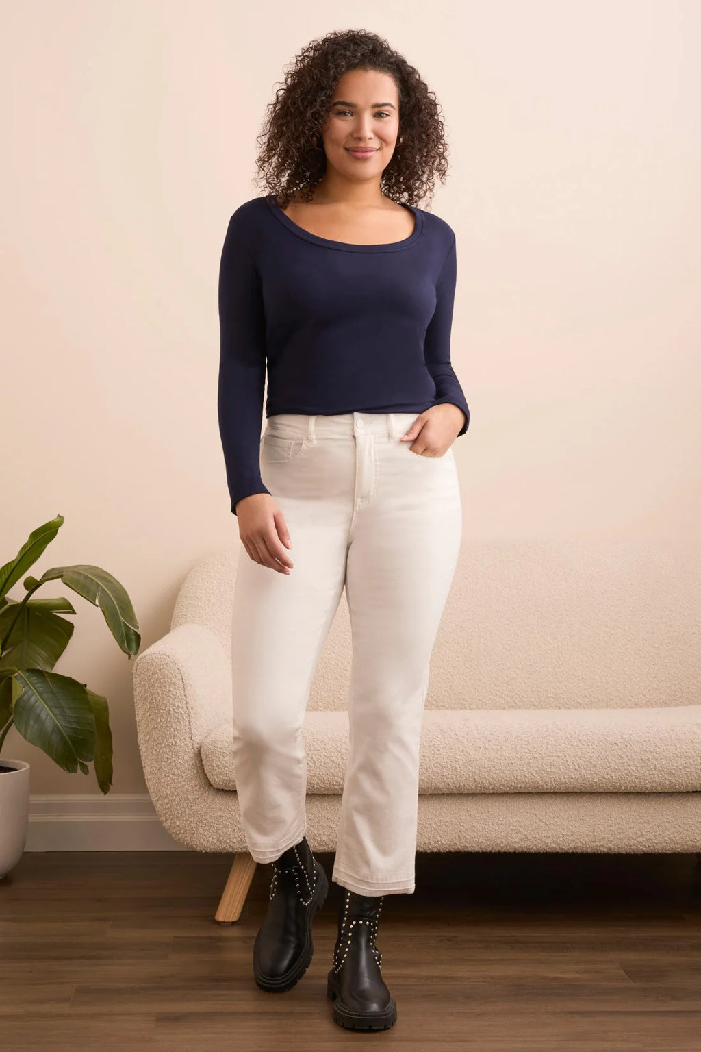Tribal Fashion Sophia Curvy Micro Flare Crop Jean - Eggshell