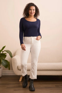 Tribal Fashion Sophia Curvy Micro Flare Crop Jean - Eggshell