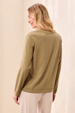 Tribal Fashion Slub Knit Long Sleeve V-Neck Top - Aloe
