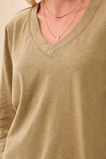 Tribal Fashion Slub Knit Long Sleeve V-Neck Top - Aloe