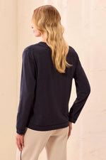 Tribal Fashion Slub Knit Long Sleeve V-Neck Top - Sapphire