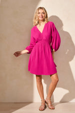 Tribal Fashions Cotton Smocked Puff Sleeve Dress