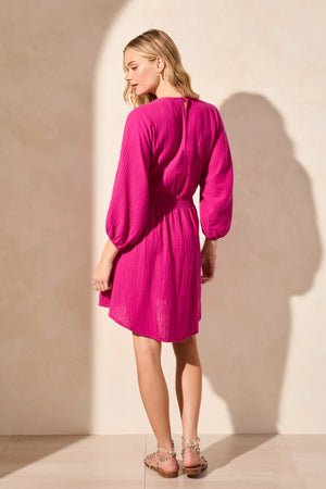 Tribal Fashions Cotton Smocked Puff Sleeve Dress