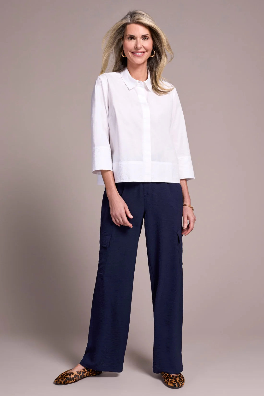 Tribal Fashions Soft Poplin 3/4 Sleeve Button-Front Shirt