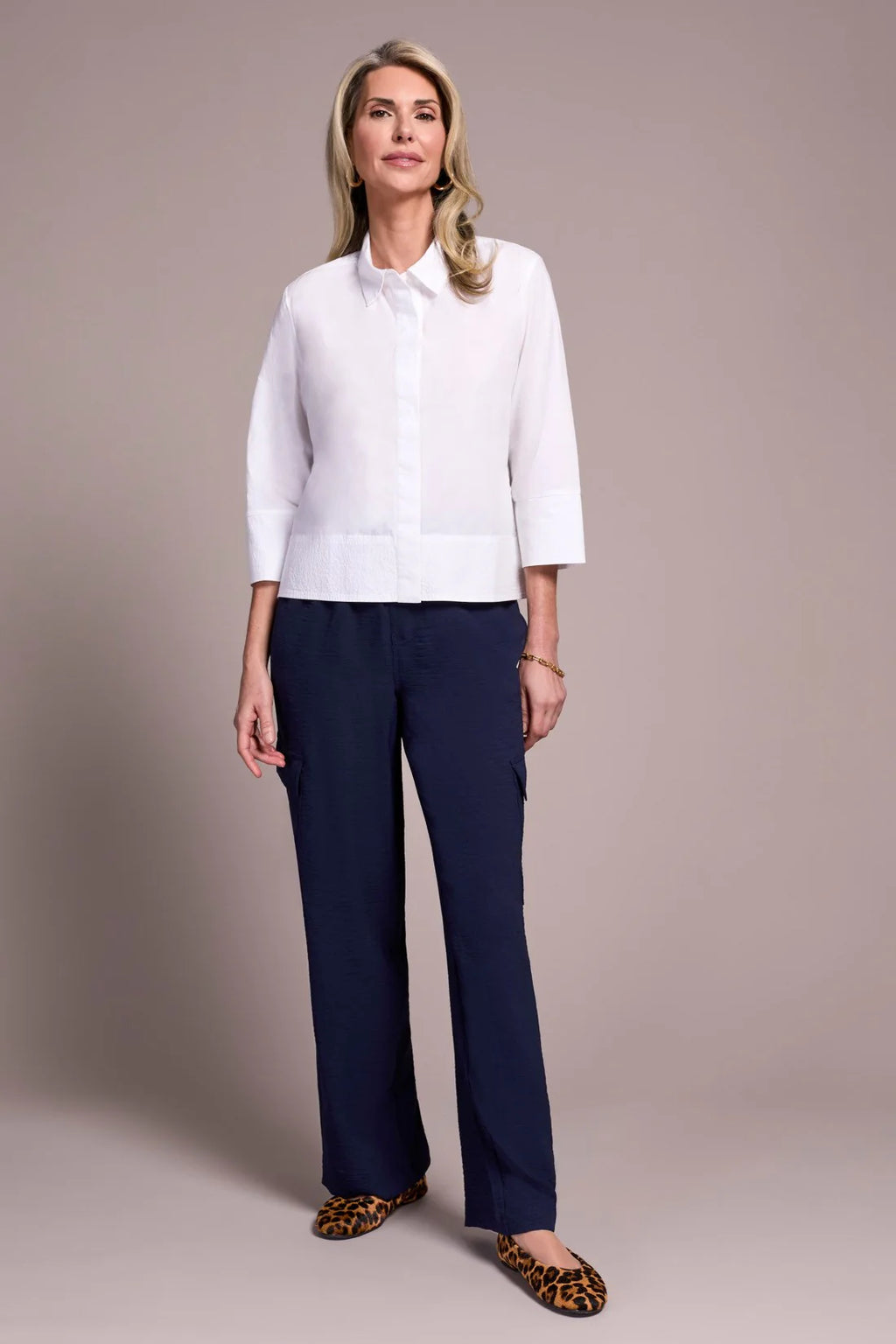 Tribal Fashions Soft Poplin 3/4 Sleeve Button-Front Shirt