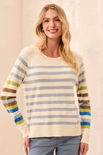 Tribal Fashion Soft Viscose Long Sleeve Crew Neck Stripe Sweater - Moonstone
