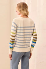 Tribal Fashion Soft Viscose Long Sleeve Crew Neck Stripe Sweater - Moonstone