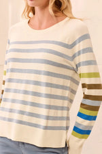 Tribal Fashion Soft Viscose Long Sleeve Crew Neck Stripe Sweater - Moonstone