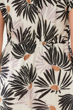 Tribal Fashion Collared Dress with Drawstring Waist - White + Black