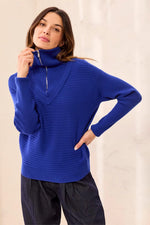 Tribal Fashions Soft Zip-Up V-Neck Sweater - Electric Blue