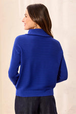 Tribal Jeans Soft Zip-Up V-Neck Sweater - Electric Blue