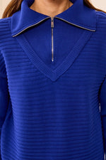 Tribal Jeans Soft Zip-Up V-Neck Sweater - Electric Blue