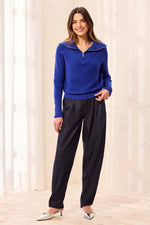 Tribal Jeans Soft Zip-Up V-Neck Sweater - Electric Blue