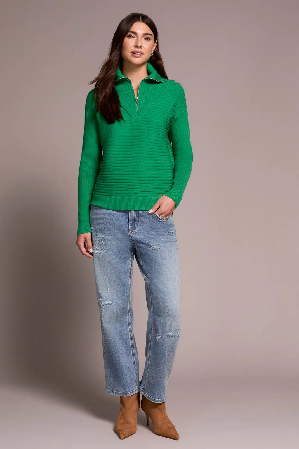 Tribal Fashions Soft Zip-Up V-Neck Sweater