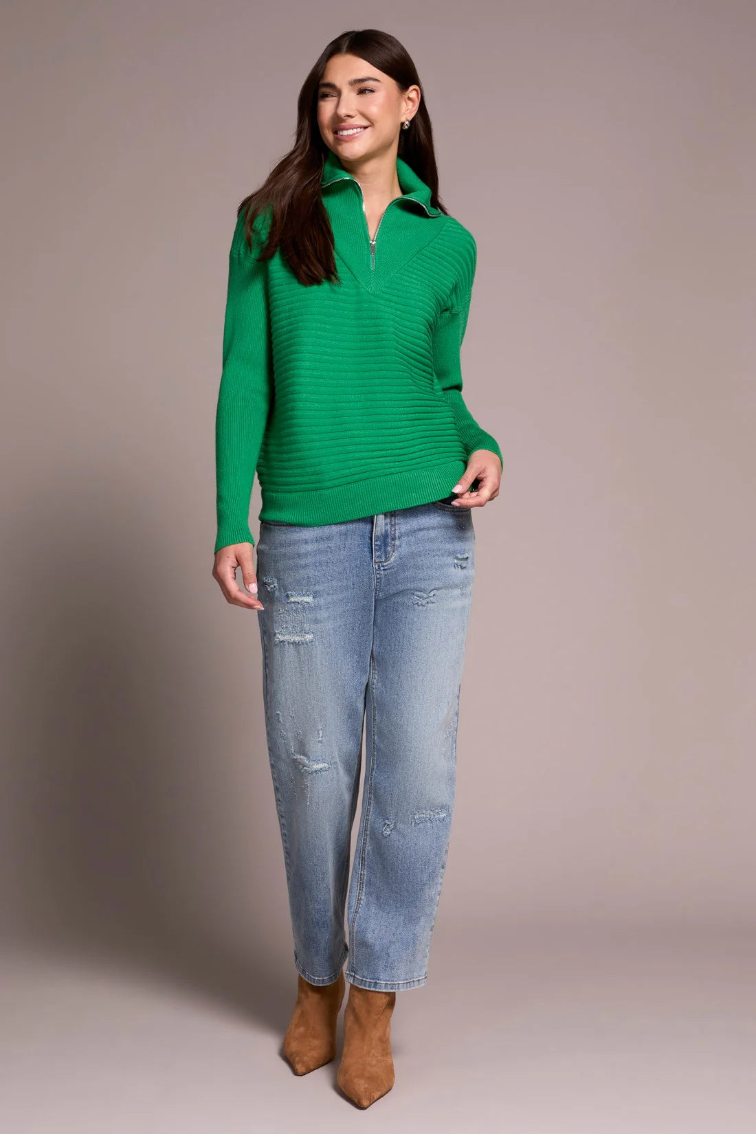 Tribal Fashions Soft Zip-Up V-Neck Sweater