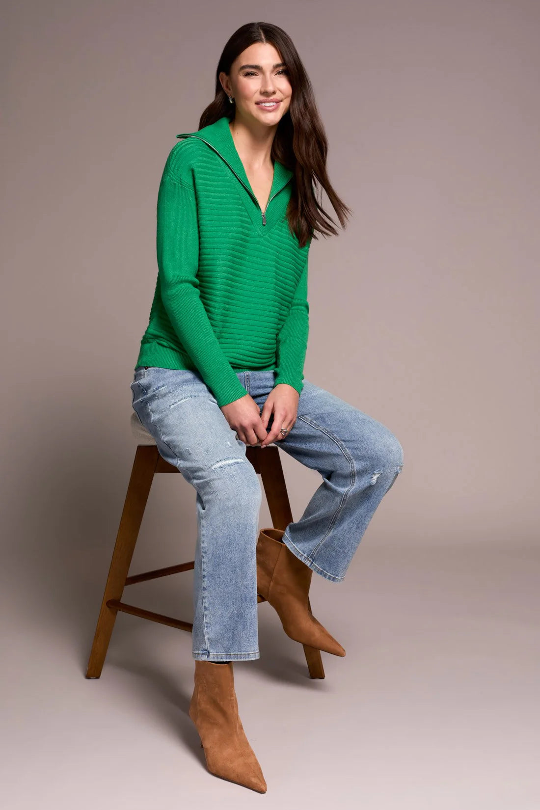 Tribal Fashions Soft Zip-Up V-Neck Sweater