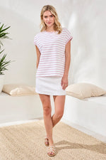 Tribal Fashions Stripe Jersey Cap Sleeve Crew Neck Top - Sangaria