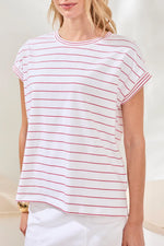 Tribal Fashions Stripe Jersey Cap Sleeve Crew Neck Top - Sangaria