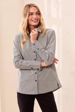 Tribal Fashion Striped Stretch Poplin Long Sleeve Button Front Shirt - Black