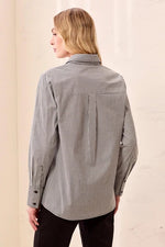 Tribal Fashion Striped Stretch Poplin Long Sleeve Button Front Shirt - Black