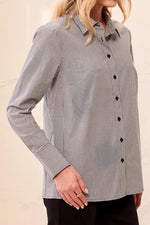 Tribal Fashion Striped Stretch Poplin Long Sleeve Button Front Shirt - Black