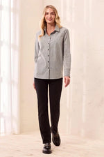 Tribal Fashion Striped Stretch Poplin Long Sleeve Button Front Shirt - Black