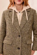 Tribal Fashion Tailored Herringbone Car Coat with Removable Fooler Hoodie