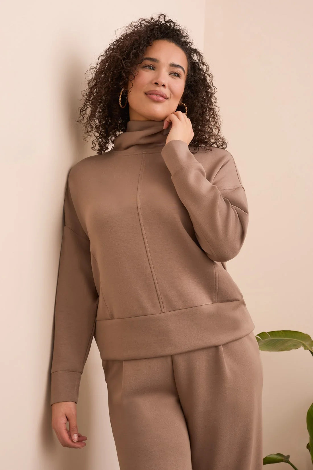 Tribal Fashions Techno Lux Drop Shoulder Funnel Neck Knit Top