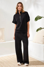 Tribal Sport Techno Lux Mock Neck Zip Top - Black