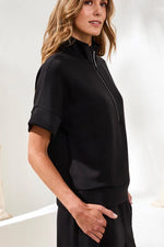 Tribal Sport Techno Lux Mock Neck Zip Top - Black