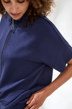 Tribal Sport Techno Lux Mock Neck Zip Top - Jet Blue