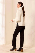 Tribal Fashions Textured Rib Mock Neck Drop Shoulder High-Low Sweater With Side Slits - Cream