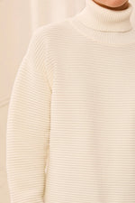 Tribal Fashions Textured Rib Mock Neck Drop Shoulder High-Low Sweater With Side Slits - Cream