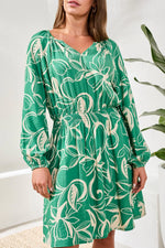Tribal Femme Printed V-Neck Balloon Sleeve Dress with Fitted Waist