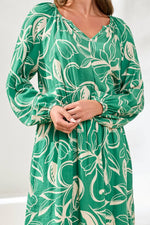 Tribal Femme Printed V-Neck Balloon Sleeve Dress with Fitted Waist