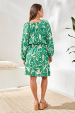 Tribal Femme Printed V-Neck Balloon Sleeve Dress with Fitted Waist