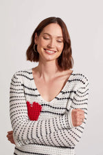 Tribal Fashions Knit V-Neck Sweater with Heart Feature