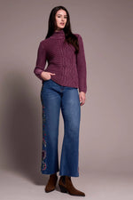 Tribal Fashions Vintage Washed Cable Knit Mock Sweater