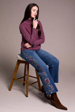 Tribal Fashions Vintage Washed Cable Knit Mock Sweater