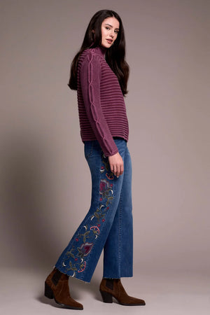 Tribal Fashions Vintage Washed Cable Knit Mock Sweater