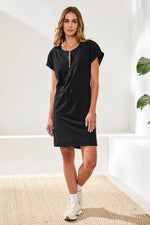 Tribal Sport Zip Dress with Drawcord - Black