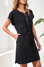 Tribal Sport Zip Dress with Drawcord - Black