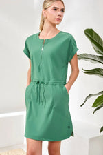 Tribal Sport Zip Dress with Drawcord - Greenery
