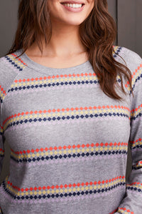 Tribal Fashion Diamond Stripe Crew Neck Long Sleeve