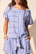 Tribal Fashions Striped Tie Front Blouse with Frill Sleeve