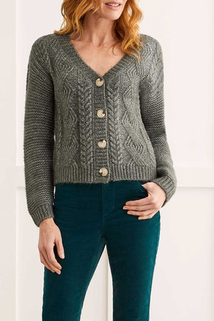 Tribal Fashions Nubby Knit Button Up Cardigan - Hunter