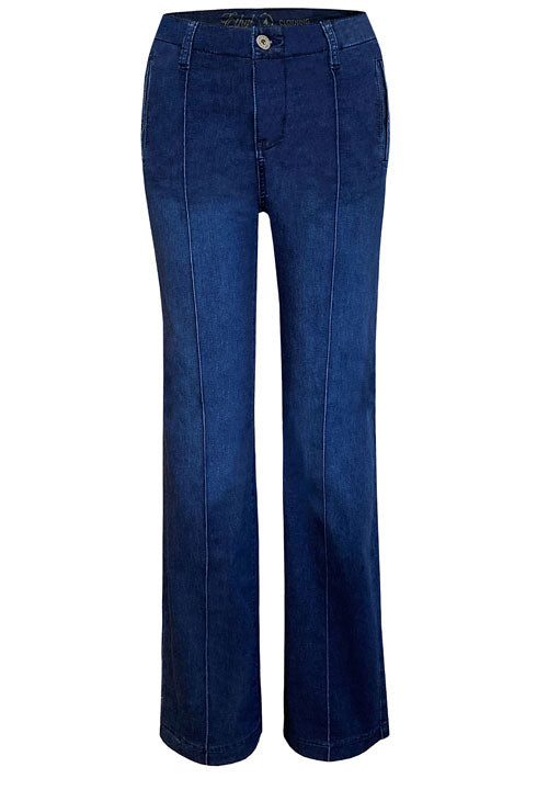 Ethyl Wide Leg Denim Jean with Front Seam Feature