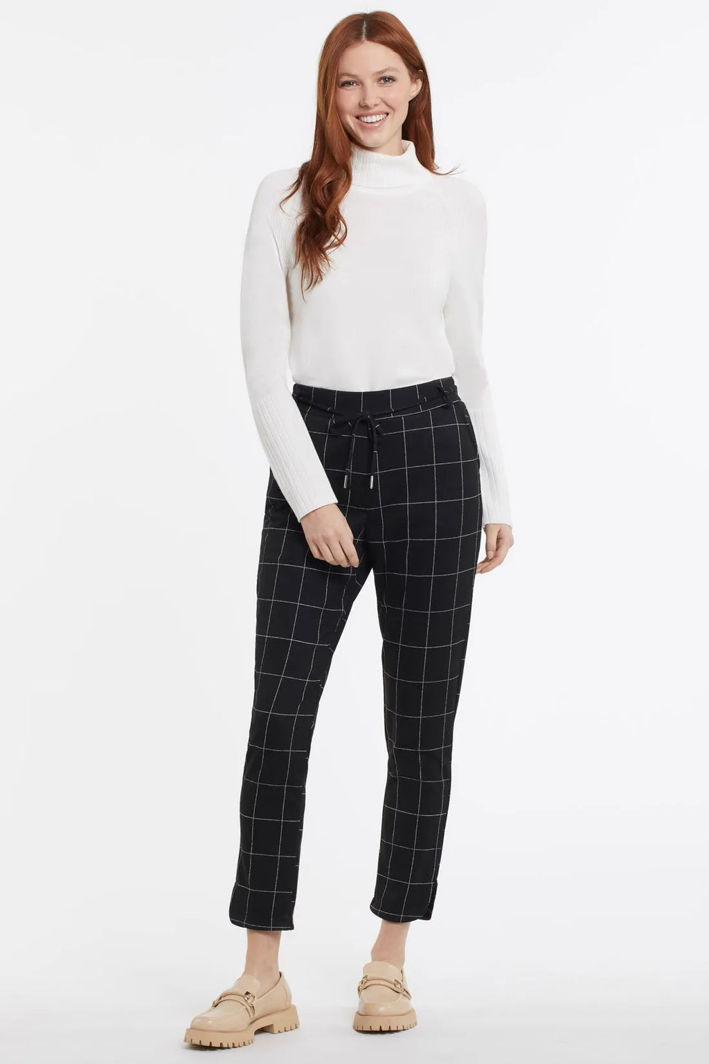 Tribal Fashions Tie Waist Ponte Pant - Black Window Pane